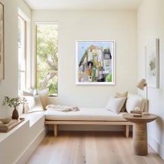 Rooftop Views - Framed Abstract Colorful Pastel Architectural Painting on Canvas