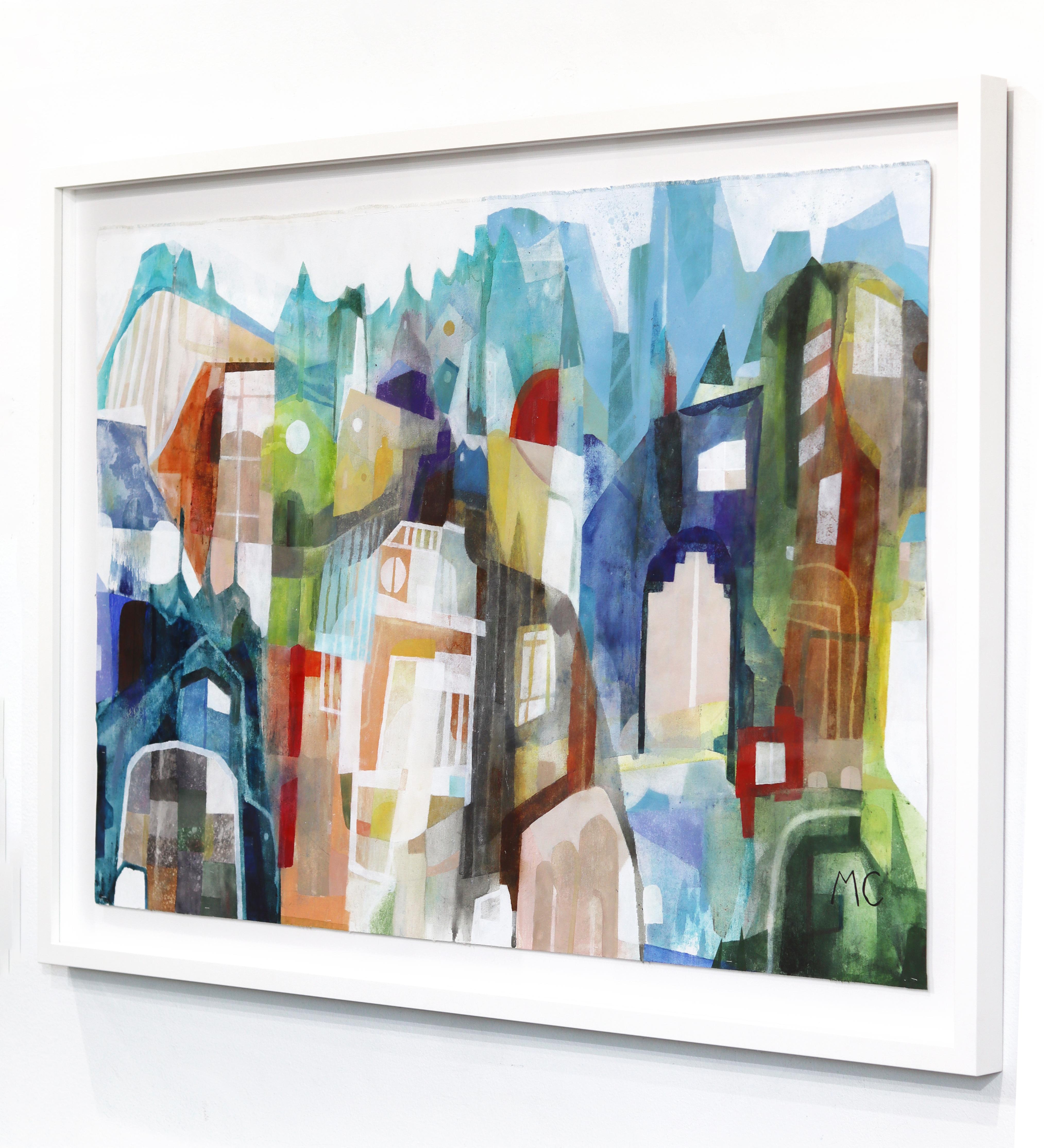 Runyon Canyon View - Colorful Abstract Jewel Tone Landscape on Canvas - Painting by Maria C. Bernhardsson