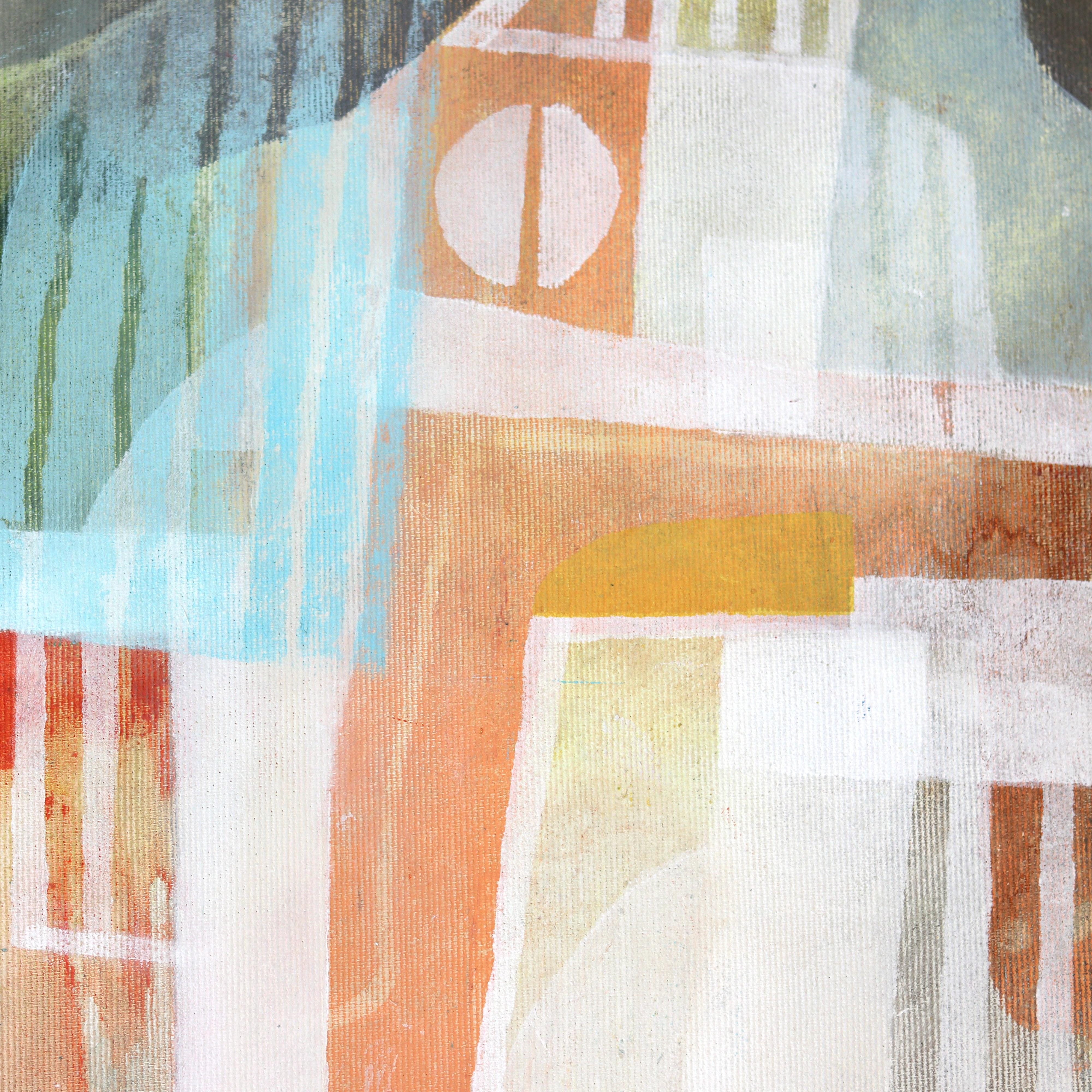 Vista sul Runyon Canyon - Paesaggio geometrico astratto colorato su tela - Painting Astratto di Maria C. Bernhardsson