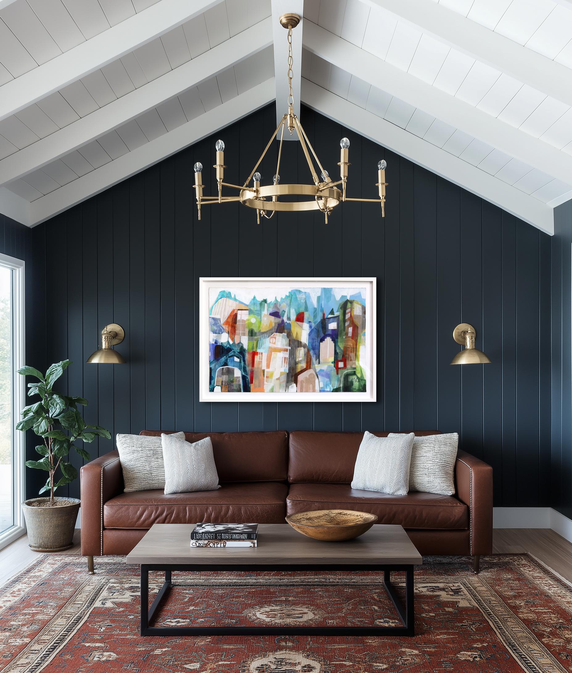 Runyon Canyon View - Colorful Abstract Jewel Tone Landscape on Canvas For Sale 3