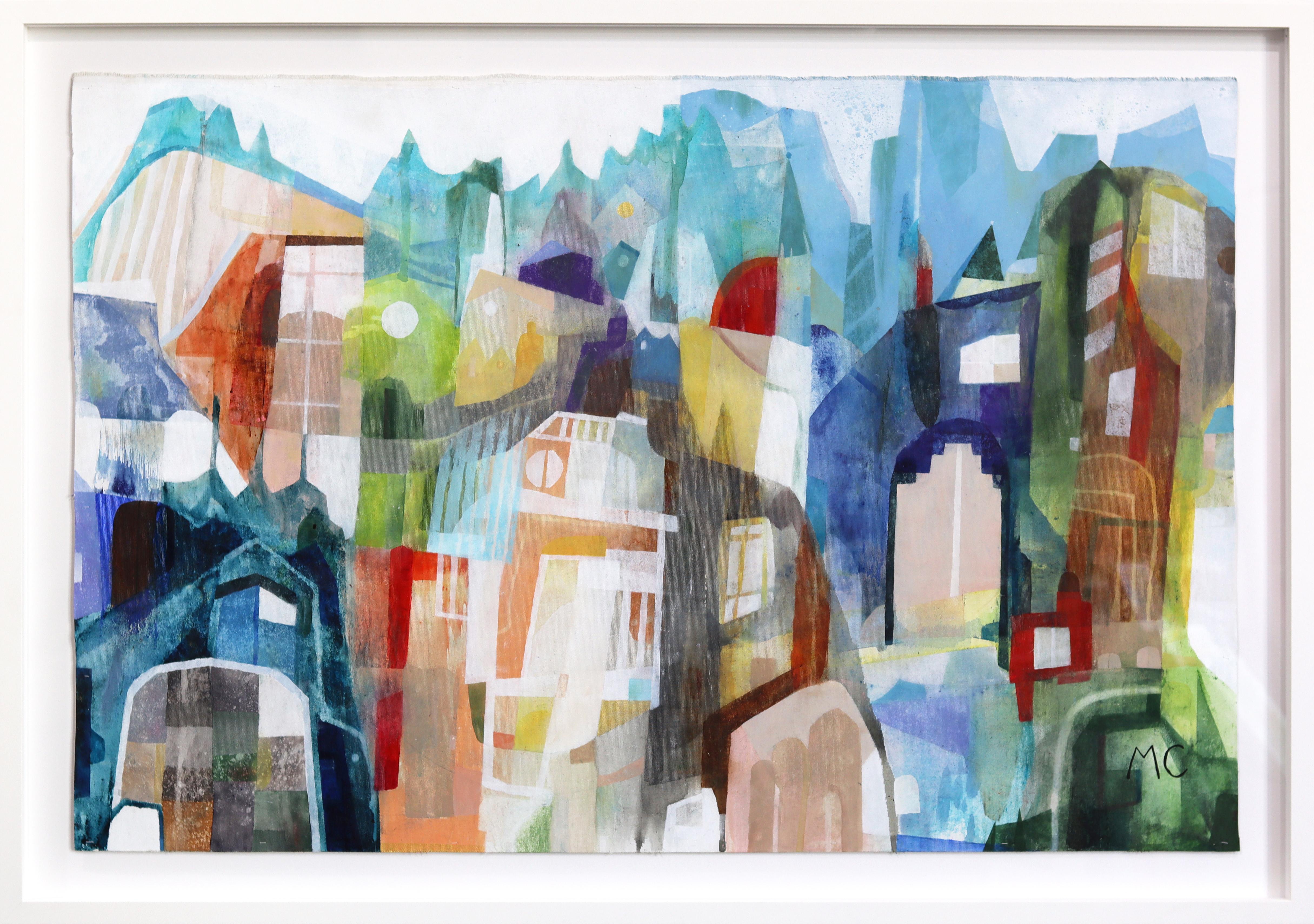 Maria C. Bernhardsson Landscape Painting - Runyon Canyon View - Colorful Abstract Jewel Tone Landscape on Canvas