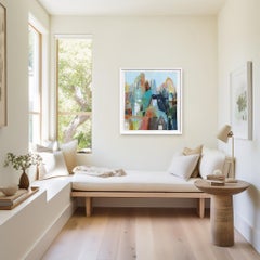 Serenata de rascacielos - Pintura original enmarcada sobre lienzo Paisaje arquitectónico