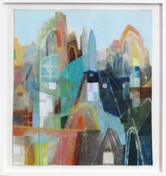 Serenata de rascacielos - Pintura original enmarcada sobre lienzo Paisaje arquitectónico