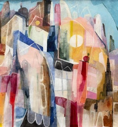 The Big Apple III - Abstract Colorful Architectural Landscape Painting on Canvas