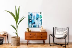 The Crown  - Original Abstract Blue City on Canvas Framed Artwork