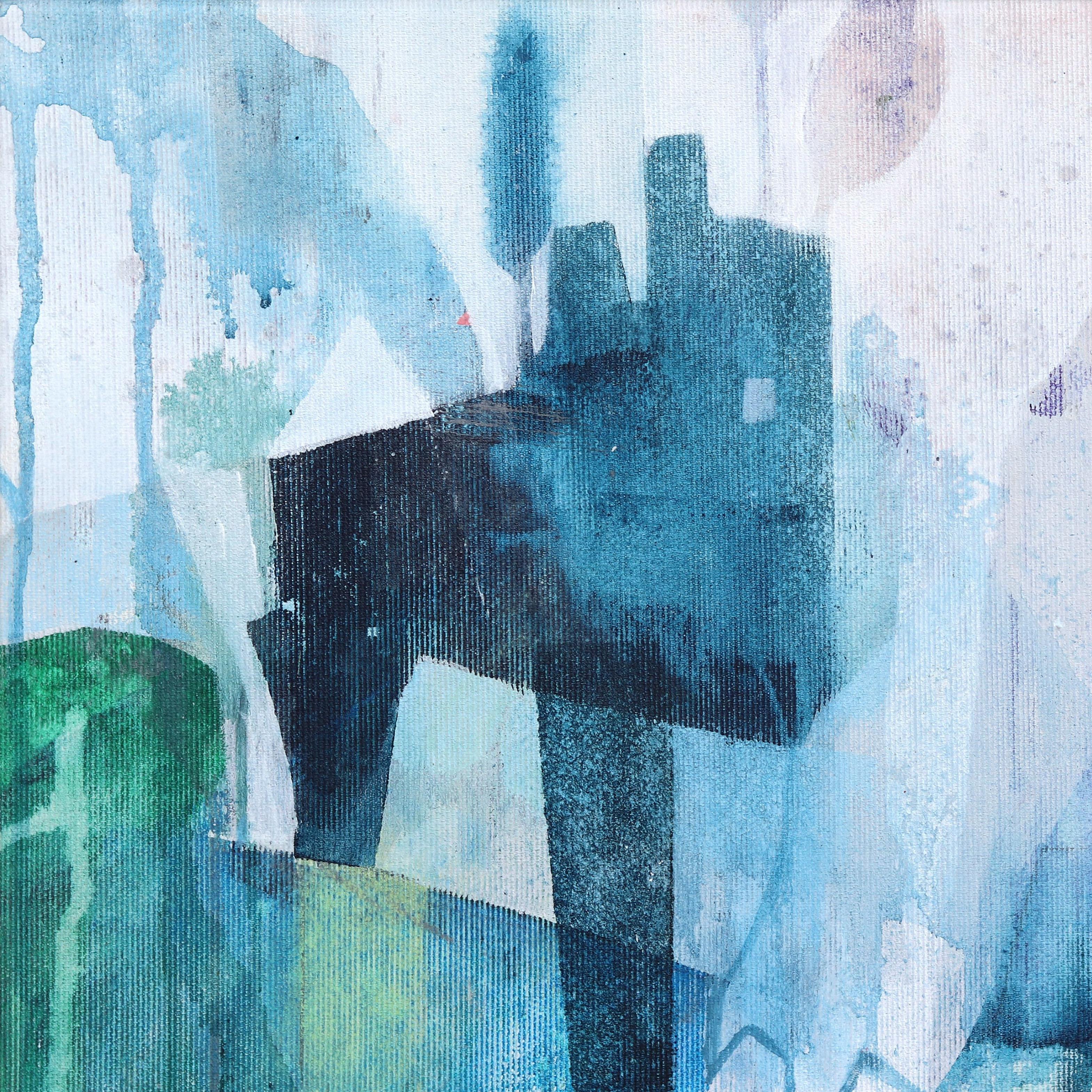 La Corona  - Opera d'arte originale astratta Blue City su tela con cornice - Painting Impressionismo astratto di Maria C. Bernhardsson