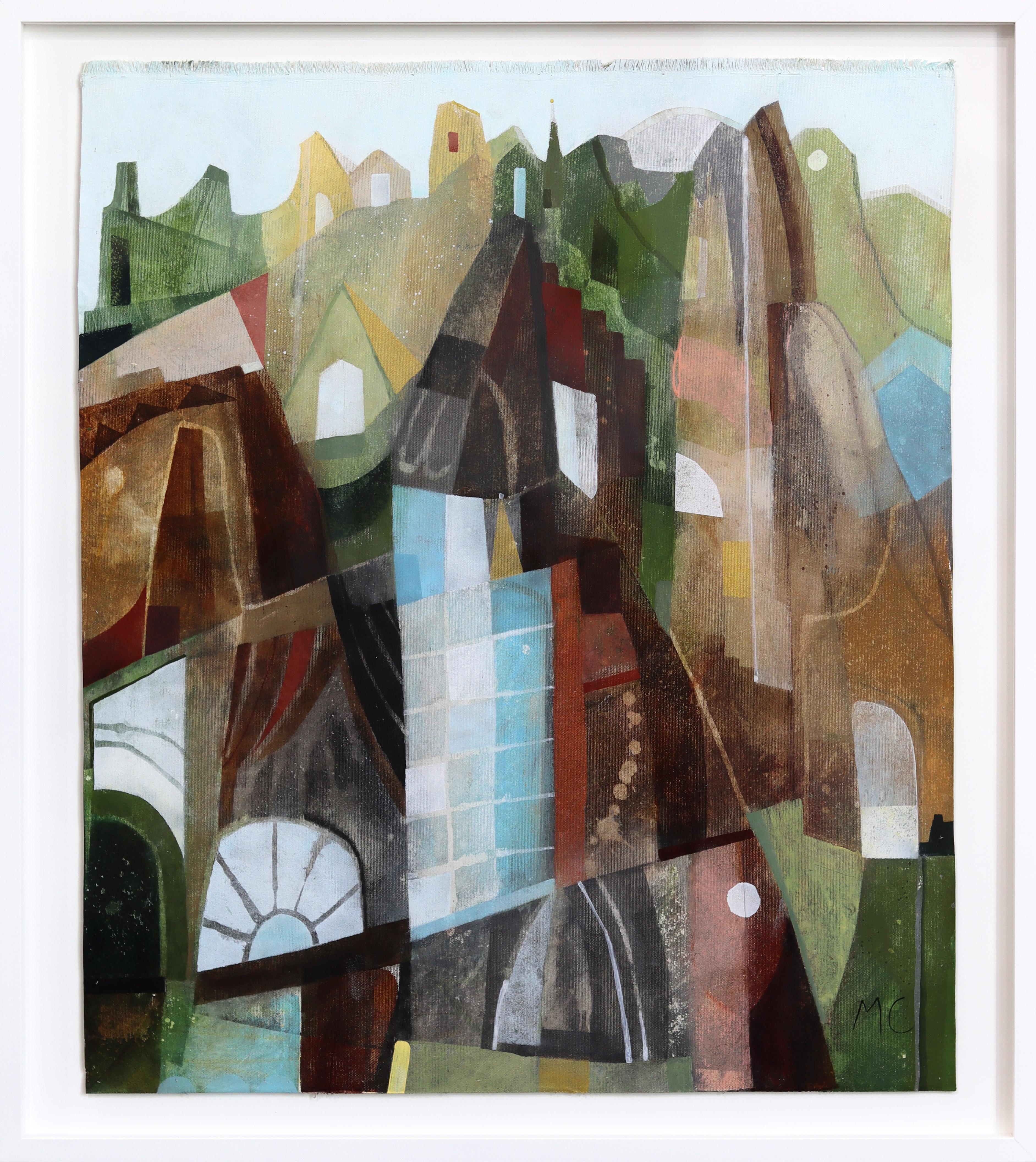 Urban Life - Abstract Earthy Tone Architectural Landscape Painting on Canvas