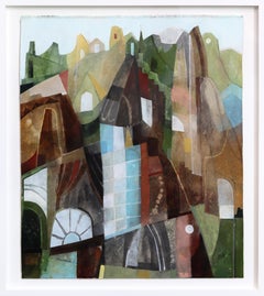 Vie urbaine - Peinture architecturale abstraite sur toile, aux tons terreux