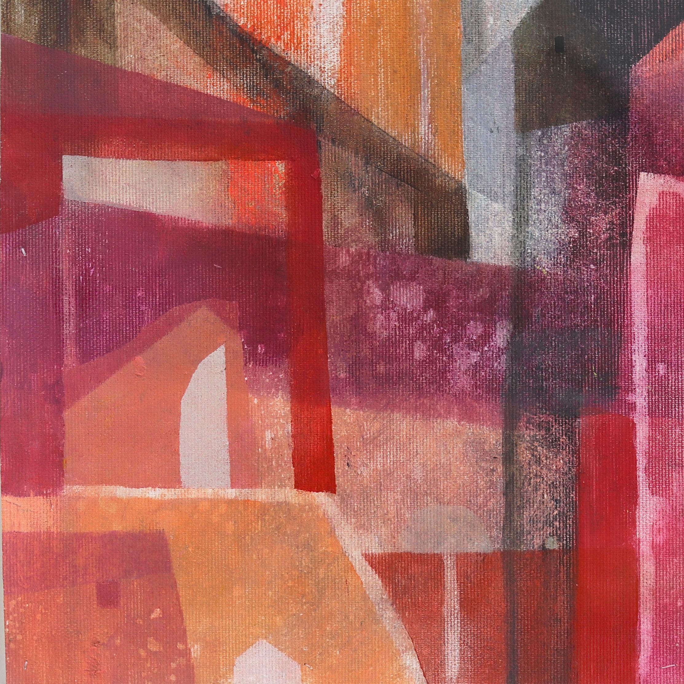 Venice Beach in the Morning - Große farbenfrohe Stadtlandschaft auf Leinwand gerahmt (Abstrakt), Painting, von Maria C. Bernhardsson