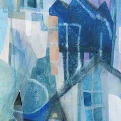 Azul salvaje 1 - Paisaje arquitectónico abstracto en tonos fríos Pintura sobre lienzo