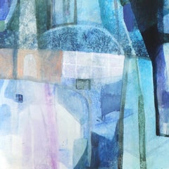 Wild Blue 2 - Peinture abstraite de paysage architectural aux tons froids sur toile