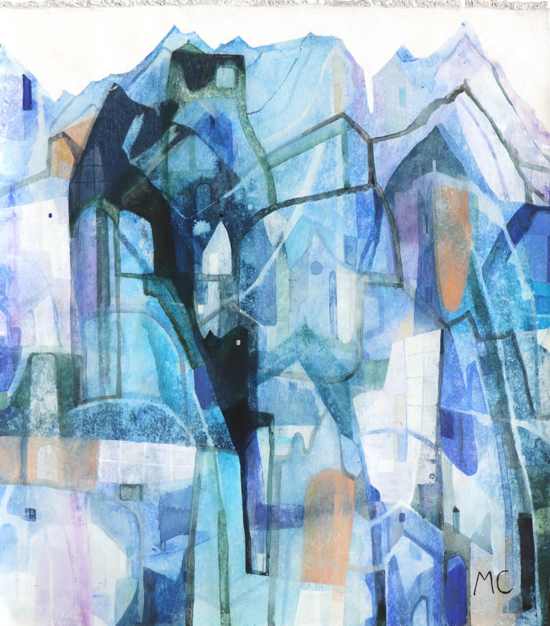 Wild Blue 2 - Abstract Cool Tone Architectural Landscape Painting on Canvas