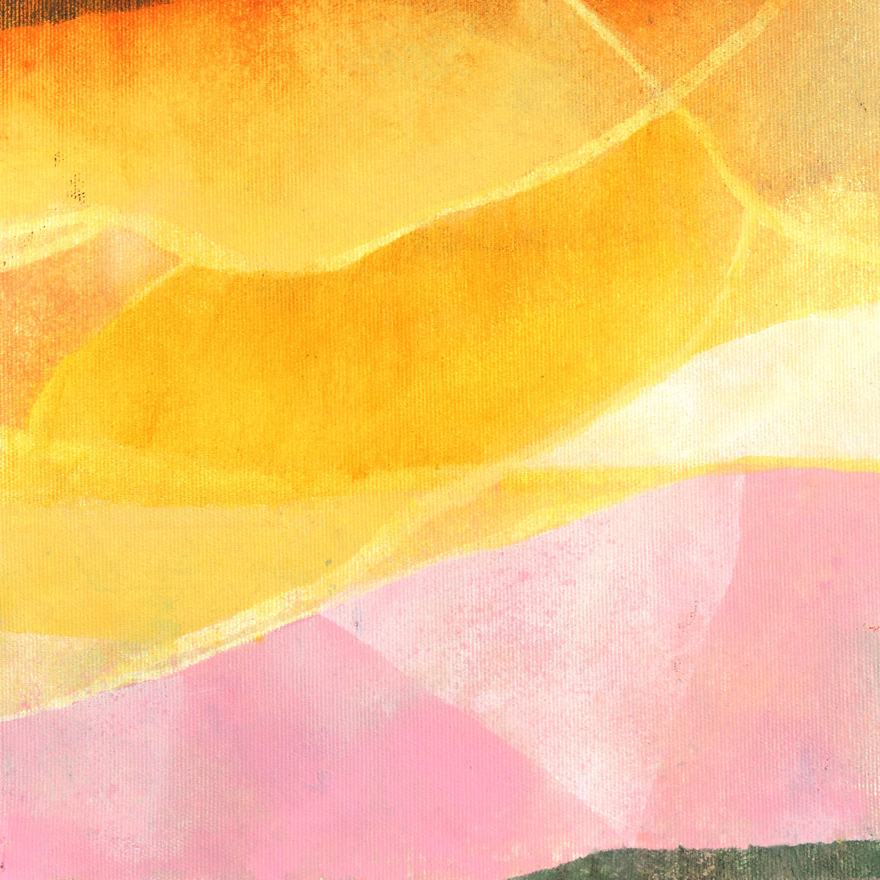 Yellowstone -  Paisaje abstracto y colorido de un parque nacional sobre lienzo - Painting Abstracto de Maria C. Bernhardsson