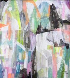 You and Me - Abstract Colorful Architectural Landscape Painting on Canvas