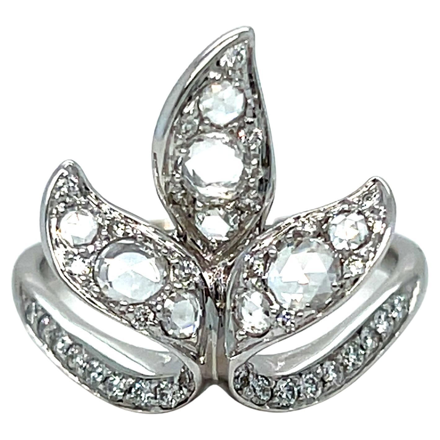 Maria Canale 18K White Gold Leaf Diamond Ring with Rose Cut Diamonds. For Sale