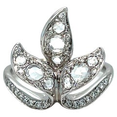 Maria Canale 18K White Gold Leaf Diamond Ring with Rose Cut Diamonds.