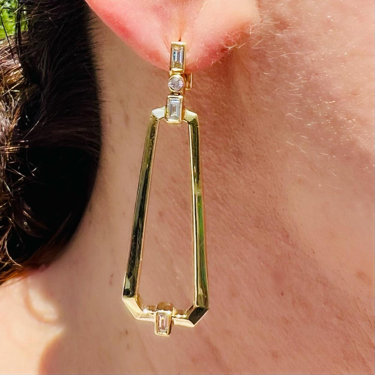 Baguette Cut Maria Canale Diamond & 18k Gold Narrow Trapezoid Earrings