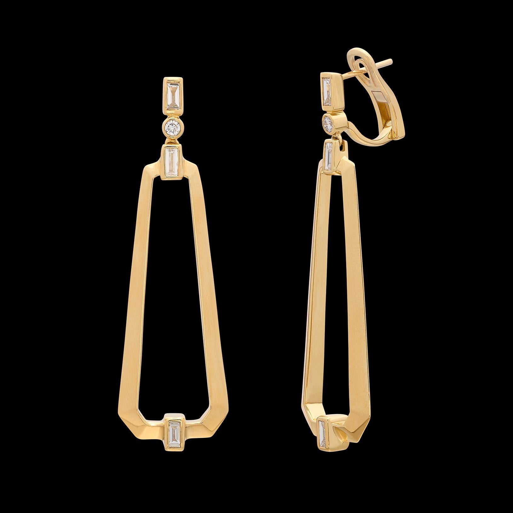 Maria Canale Diamond & 18k Gold Narrow Trapezoid Earrings In New Condition In San Francisco, CA