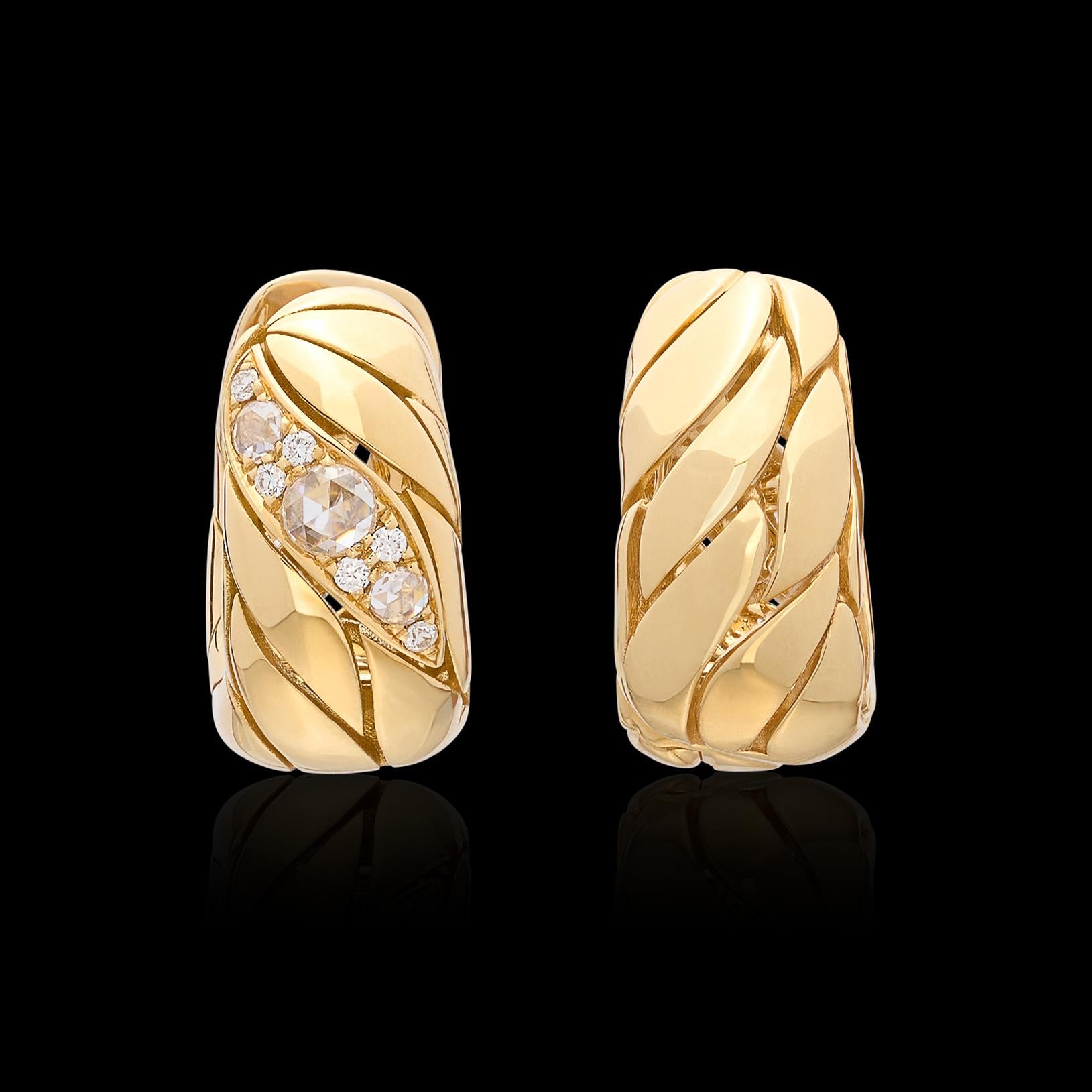 Maria Canale Petal Diamond & 18k Gold Huggie Hoop Earrings For Sale 2