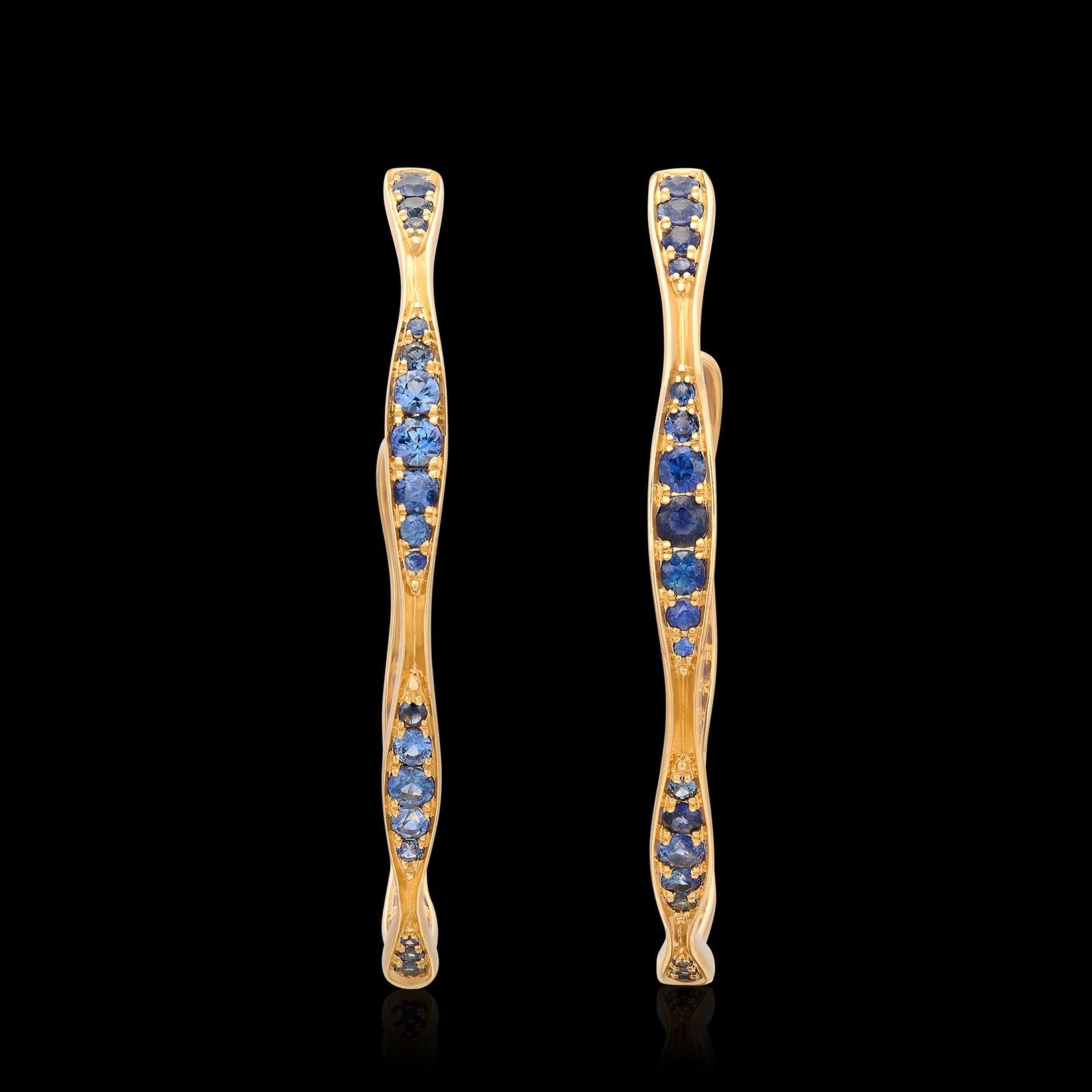 Round Cut Maria Canale Sapphire 'Wave' 18k Gold Hoop Earrings For Sale