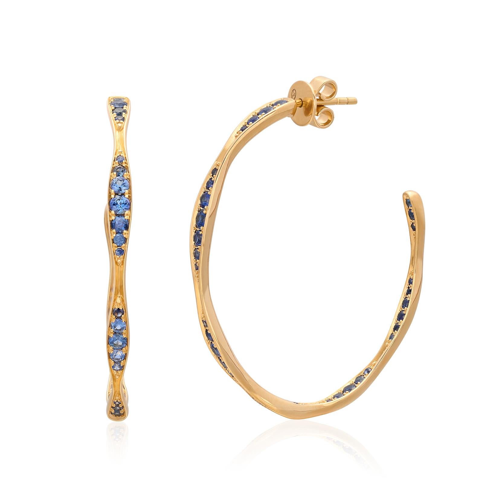 Maria Canale Sapphire 'Wave' 18k Gold Hoop Earrings For Sale 2