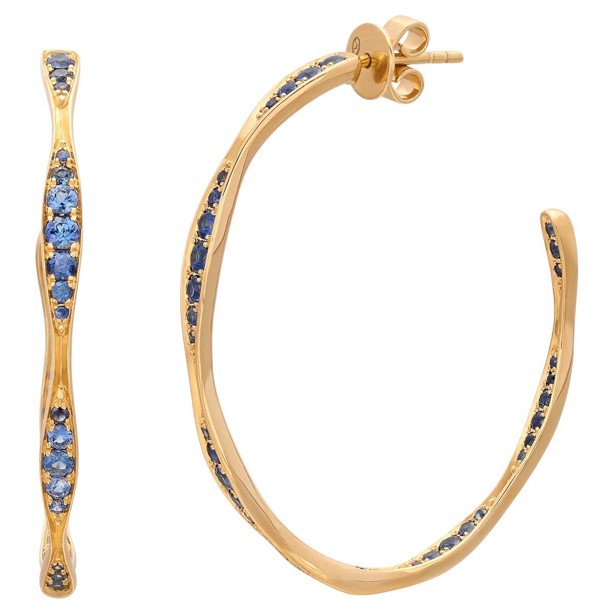 Maria Canale Sapphire 'Wave' 18k Gold Hoop Earrings For Sale