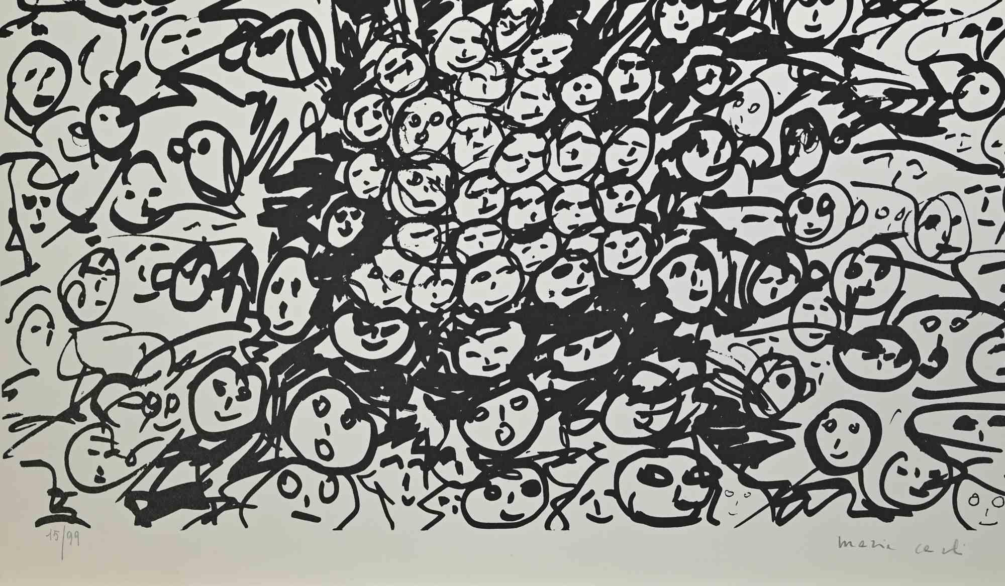 All Faces - Lithograph by Maria Carli - Late 20th century For Sale 1