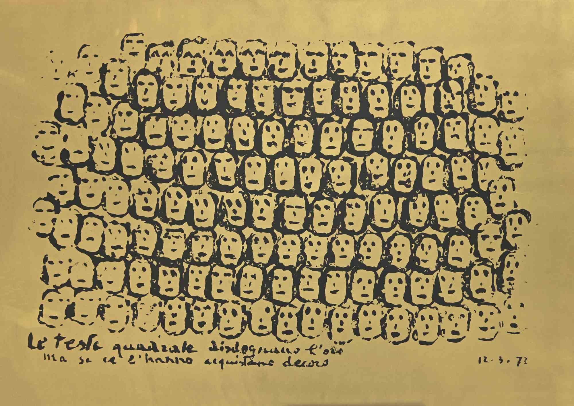 Squared Faces - Lithograph by Maria Carli - Late 20th century