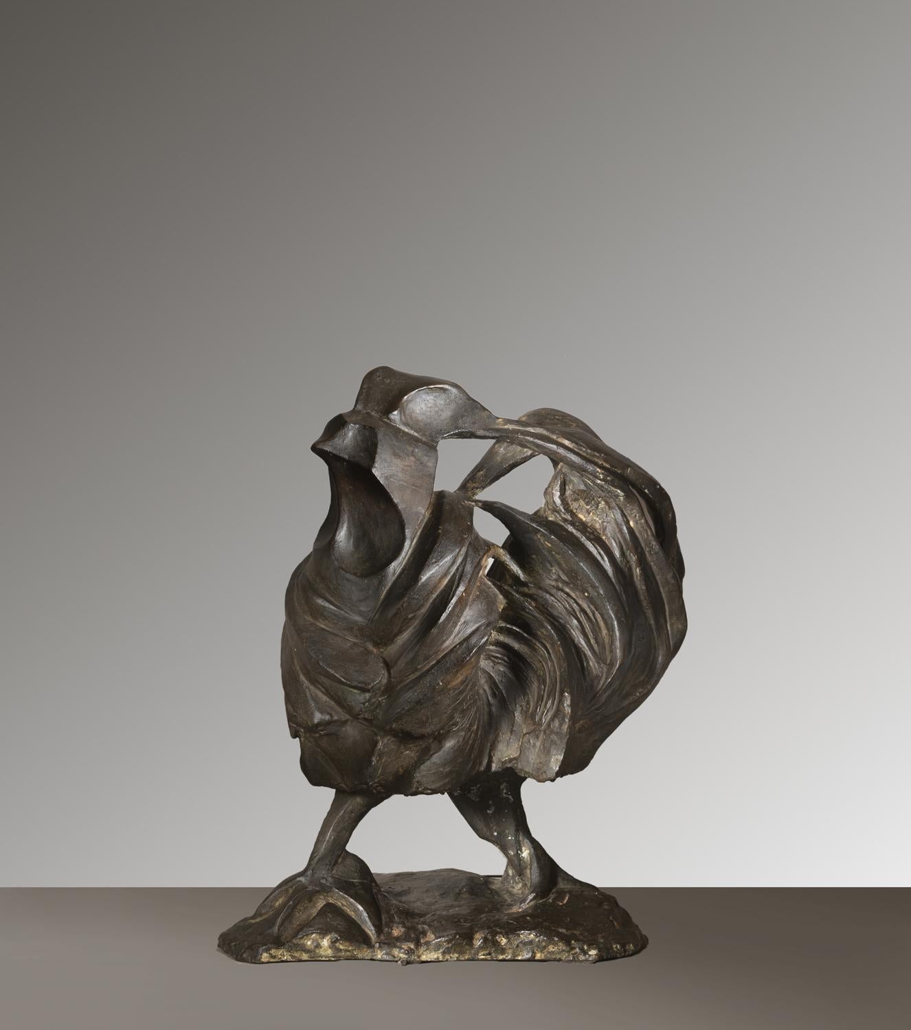 Futurist abstract figurative bronze sculpture with animal theme