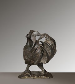 Retro Futurist abstract figurative bronze sculpture with animal theme