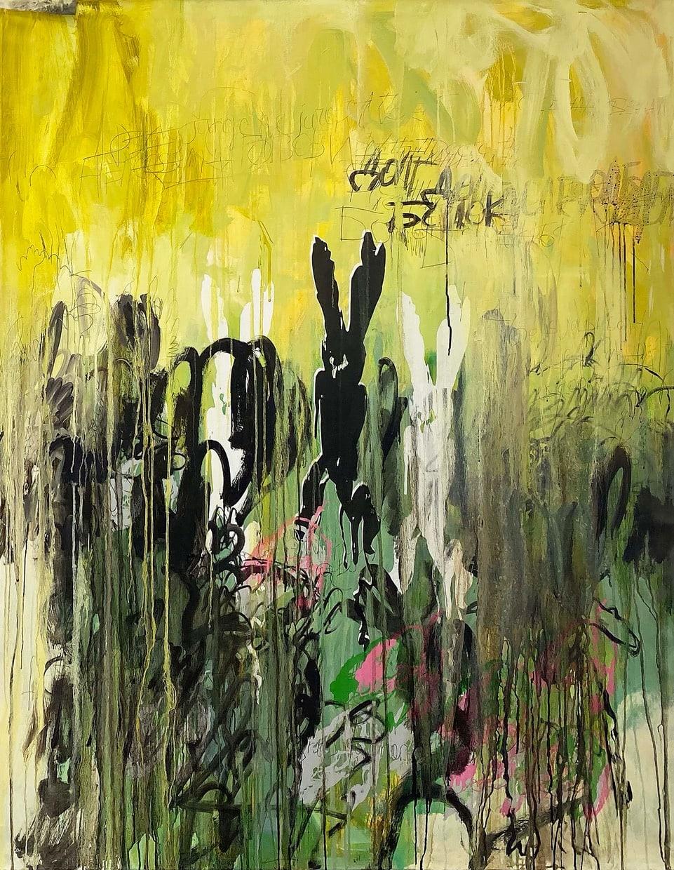 Die Wahl des Kaninchens von Maria Cohen – Abstraktes Gemälde, Öl auf Leinwand, 2021
