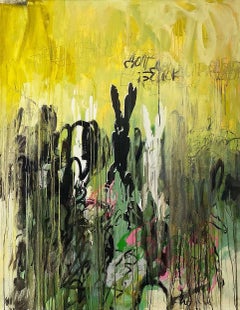 Le choix du lapin par Maria Cohen - peinture abstraite, huile sur toile, 2021