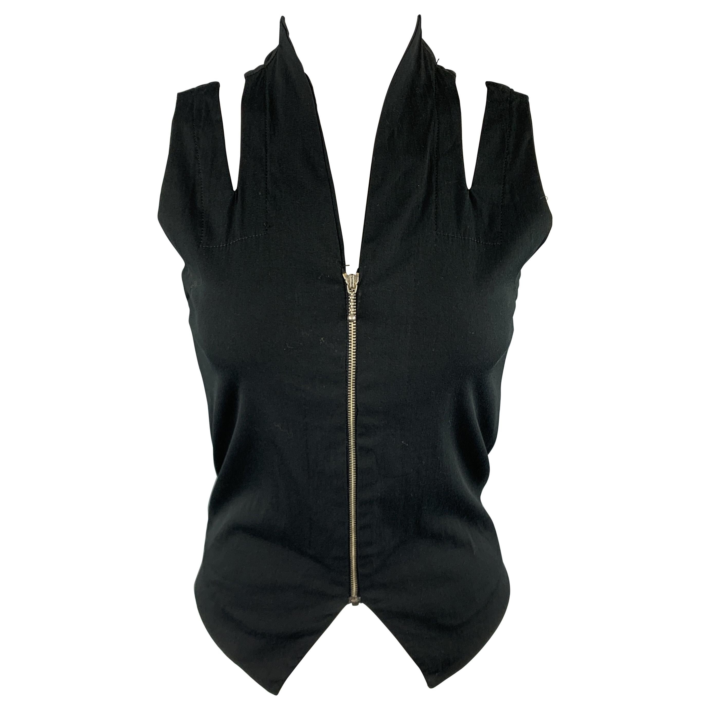 MARIA CORNEJO Size 6 Black Shoulder Cutout Zip Vest Top
