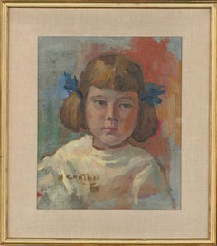 Maria Cortini Viviani - Mid 20th Century Oil, Young Girl with Pigtails