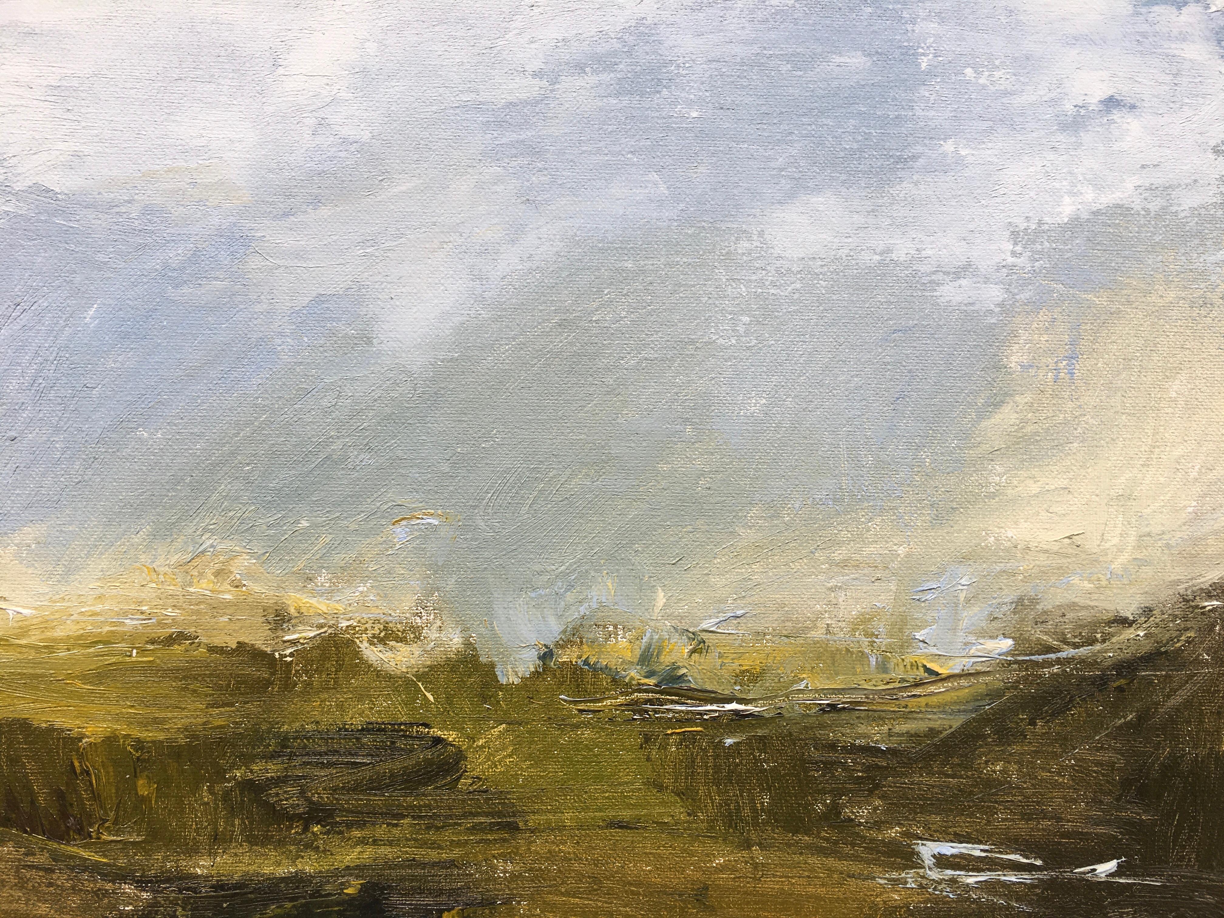 Landscape Drenched in Green, original art, landscape art, Dartmoor art - Gray Landscape Painting by Maria Floyd
