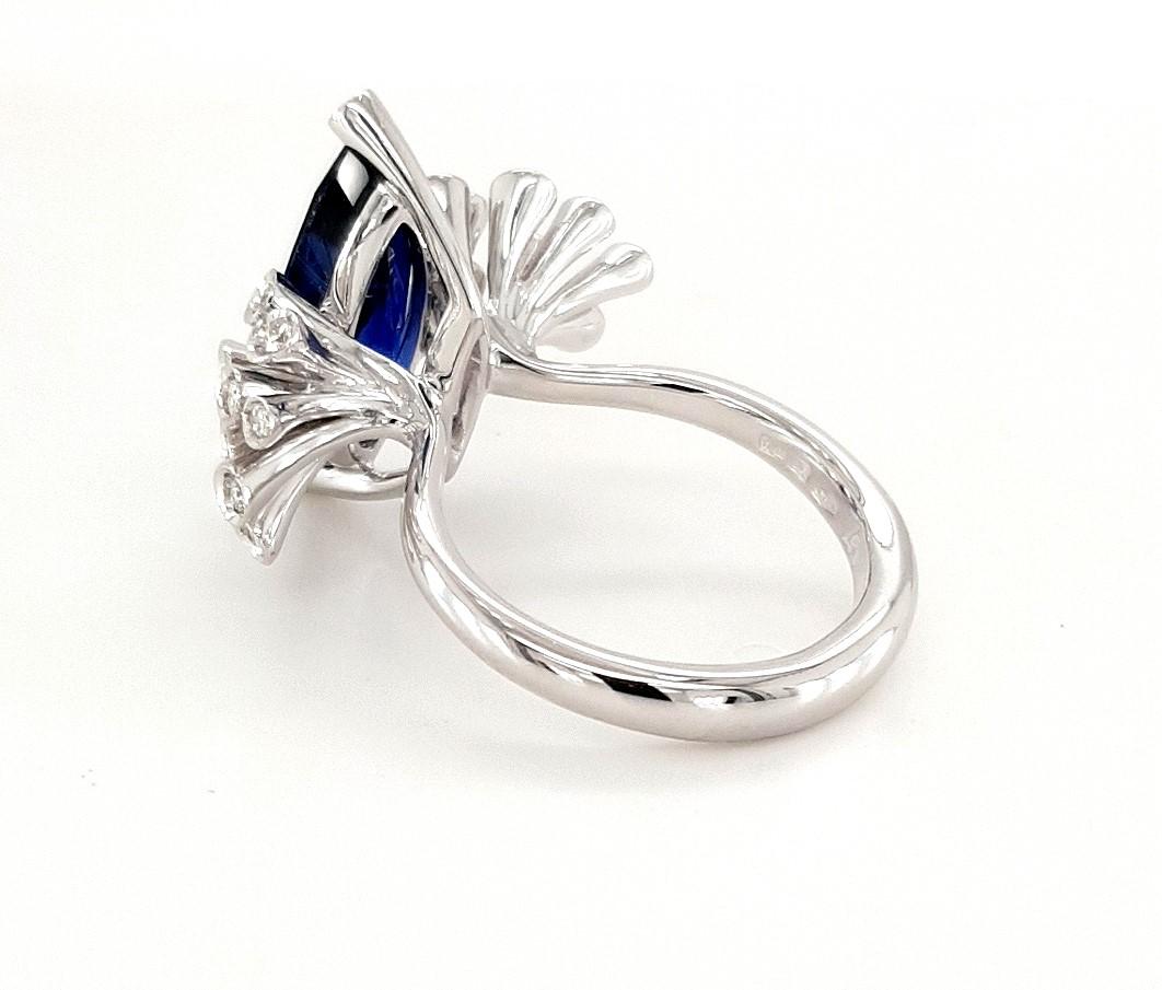18kt Maria Gaspari Marquise Intense Blue Sapphire and Diamond Engagement Ring For Sale 1