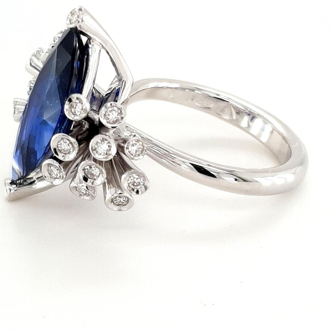 Contemporary 18kt Maria Gaspari Marquise Intense Blue Sapphire and Diamond Engagement Ring For Sale