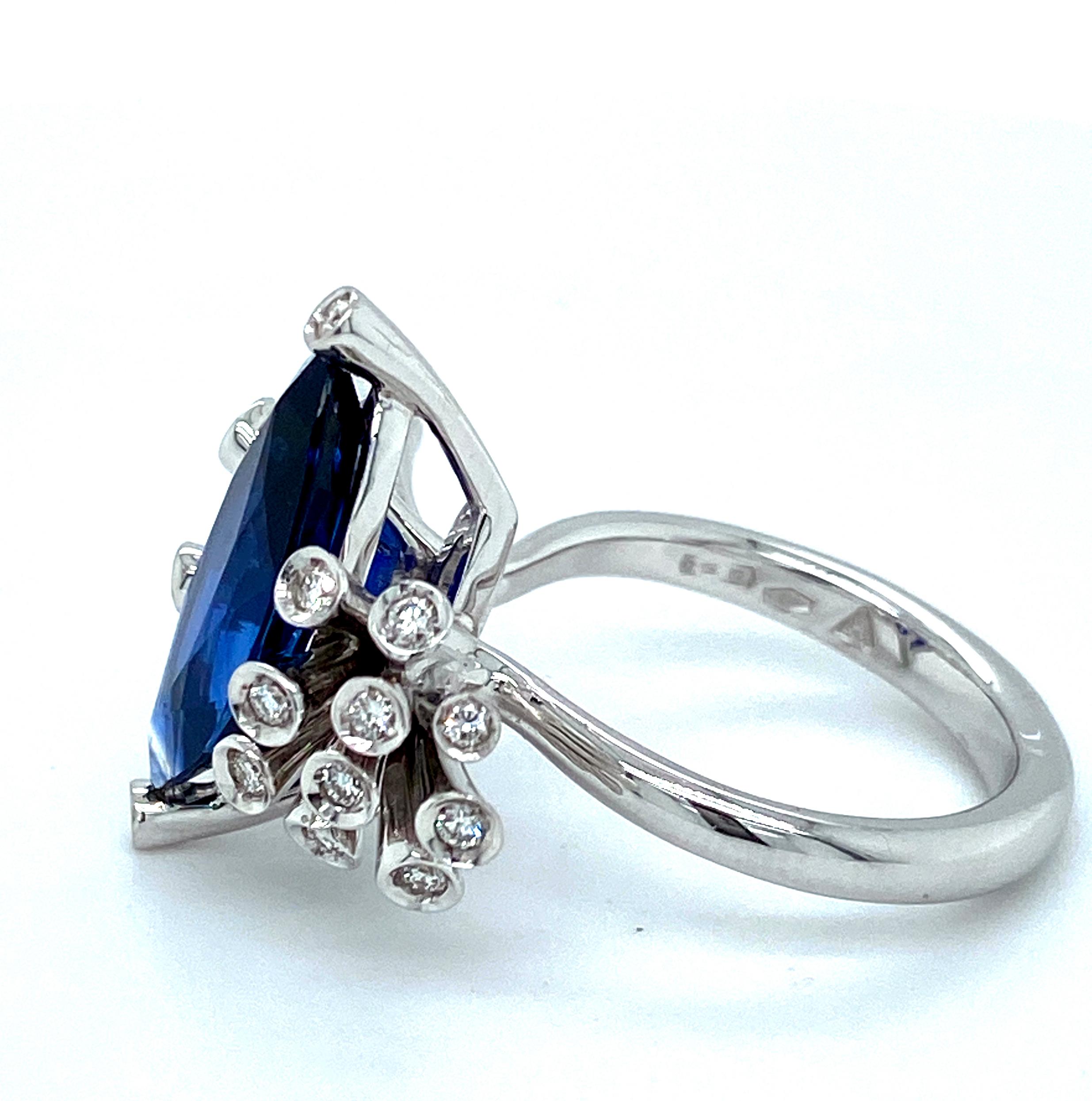 18kt Maria Gaspari Marquise Intense Blue Sapphire and Diamond Engagement Ring For Sale 2