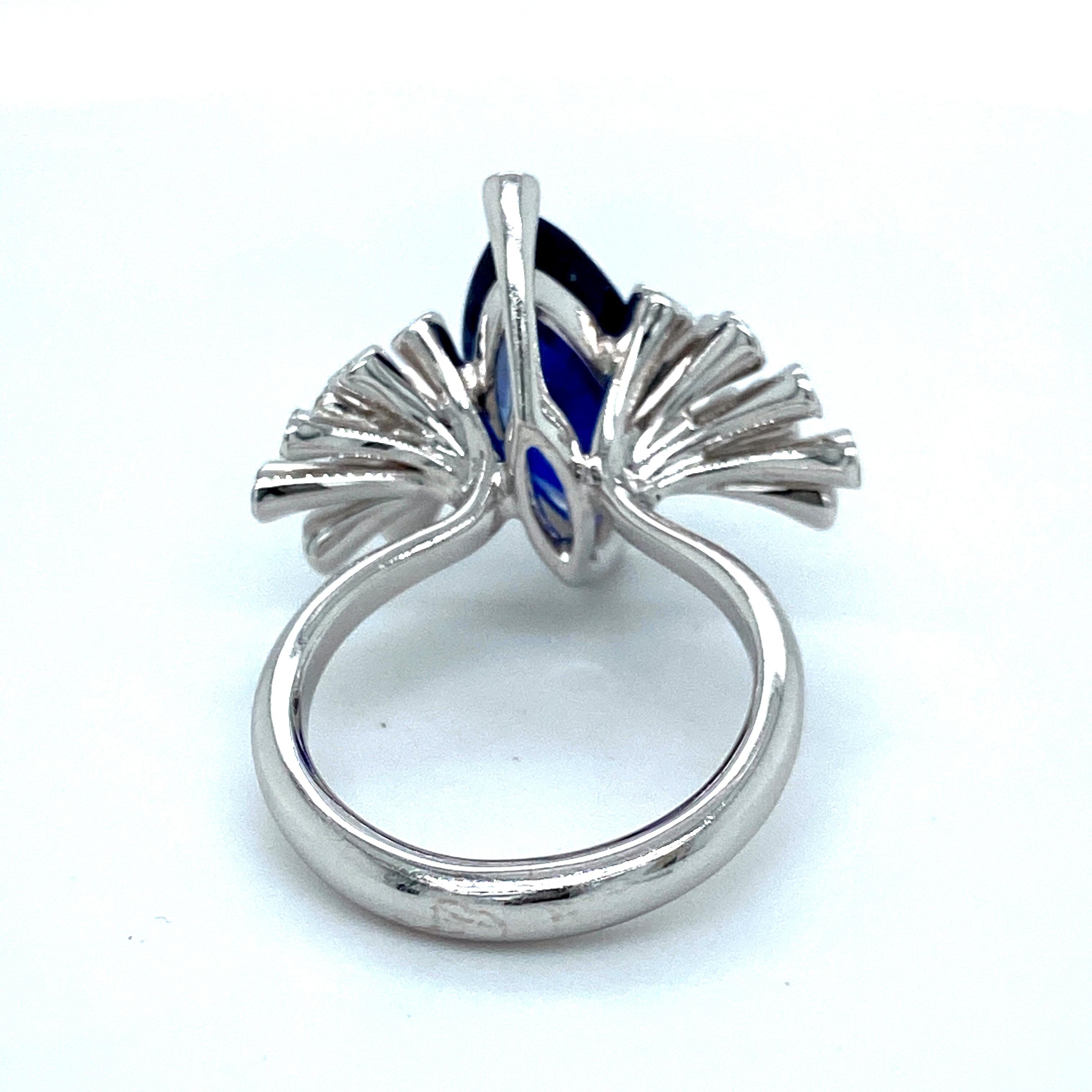 Marquise Cut 18kt Maria Gaspari Marquise Intense Blue Sapphire and Diamond Engagement Ring For Sale