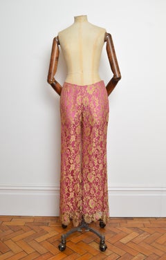Maria Grachvogel 2000’s Pink and Gold Lace Trousers - low rise Flared Pants