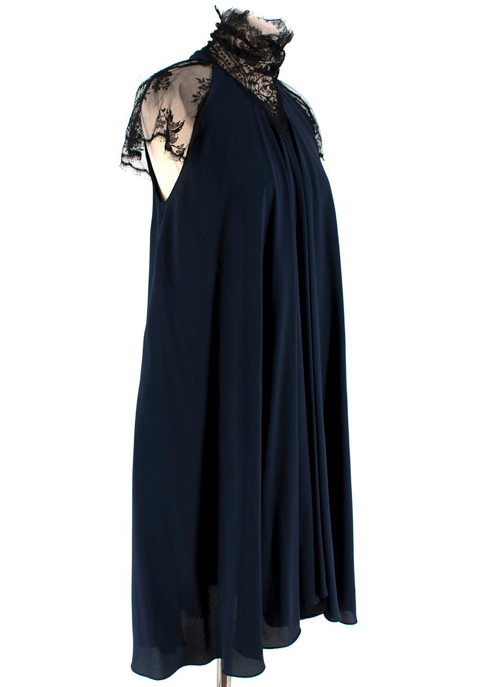 Maria Grachvogel Navy & Black Lace Detailed Silk Dress - Size US 10 In Excellent Condition For Sale In London, GB