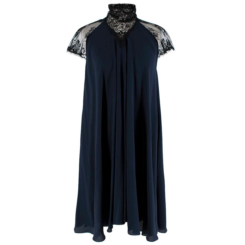 Maria Grachvogel Navy & Black Lace Detailed Silk Dress - Size US 10 For Sale