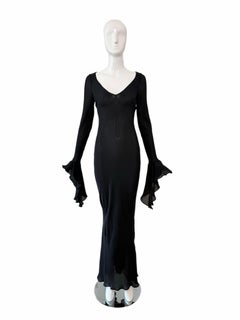 MARIA GRACHVOGEL Vintage Dramatic Sleeve Black Silk Evening Gown Maxi Dress