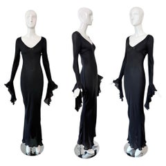 MARIA GRACHVOGEL Vintage Dramatic Sleeve Black Silk Evening Gown Maxi Dress