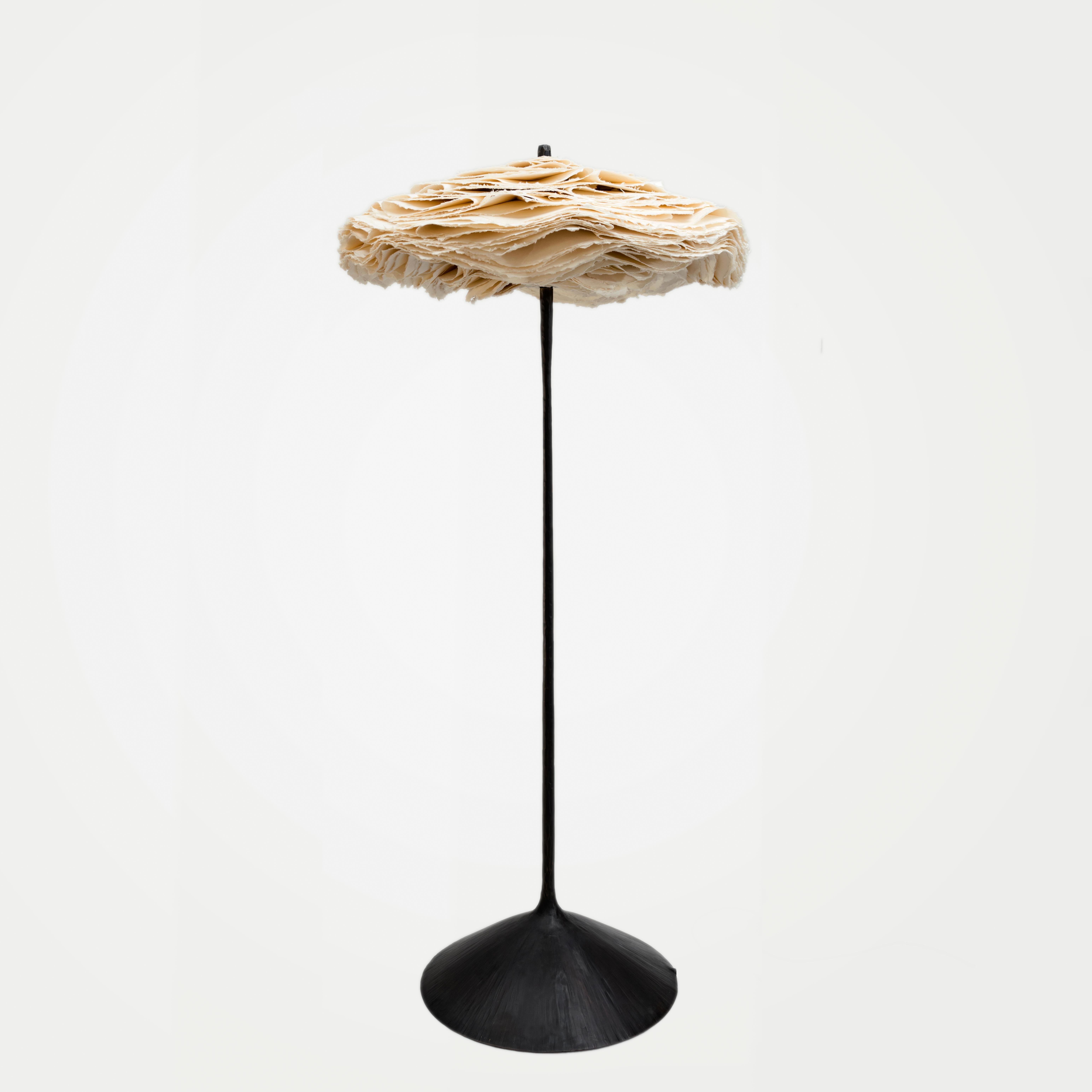 Maria Group + Spockdesign
« Cornette » floor lamp
Washi paper hand shaped and hammered aged brass 
Measures: Diameter : 35.4 in / 90 cm
Height: 75 in. / 190 cm
Limited edition of 12 + 2 ap
Lebanon, 2021.