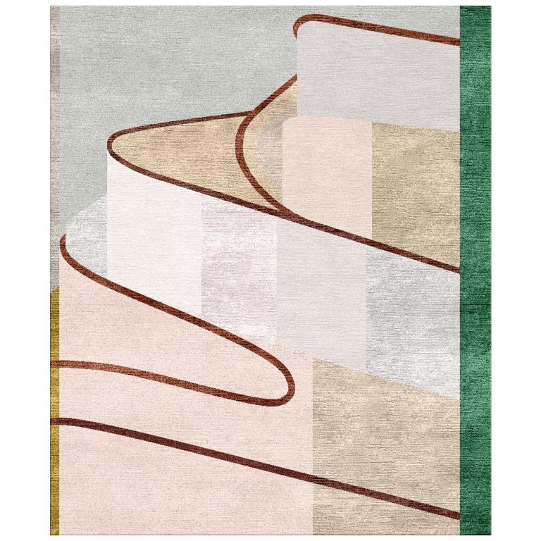 Maria Dynamic Rug Maria - Colorful Bright Hand Knotted Wool Silk Rug For Sale at 1stDibs