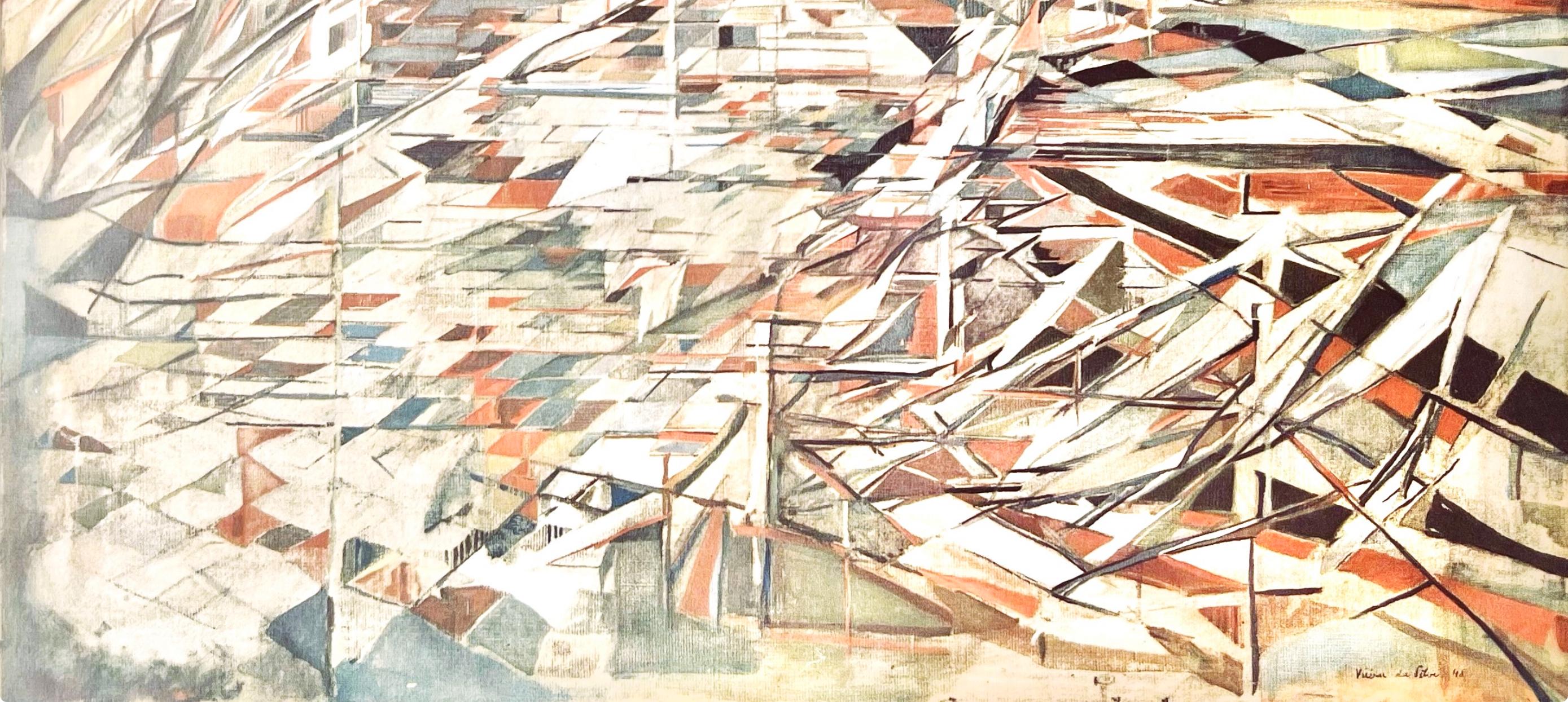 da Silva, La bataille des couteaux, Peintres d'aujourd'hui (after) - Beige Abstract Print by Maria Helena Vieira da Silva