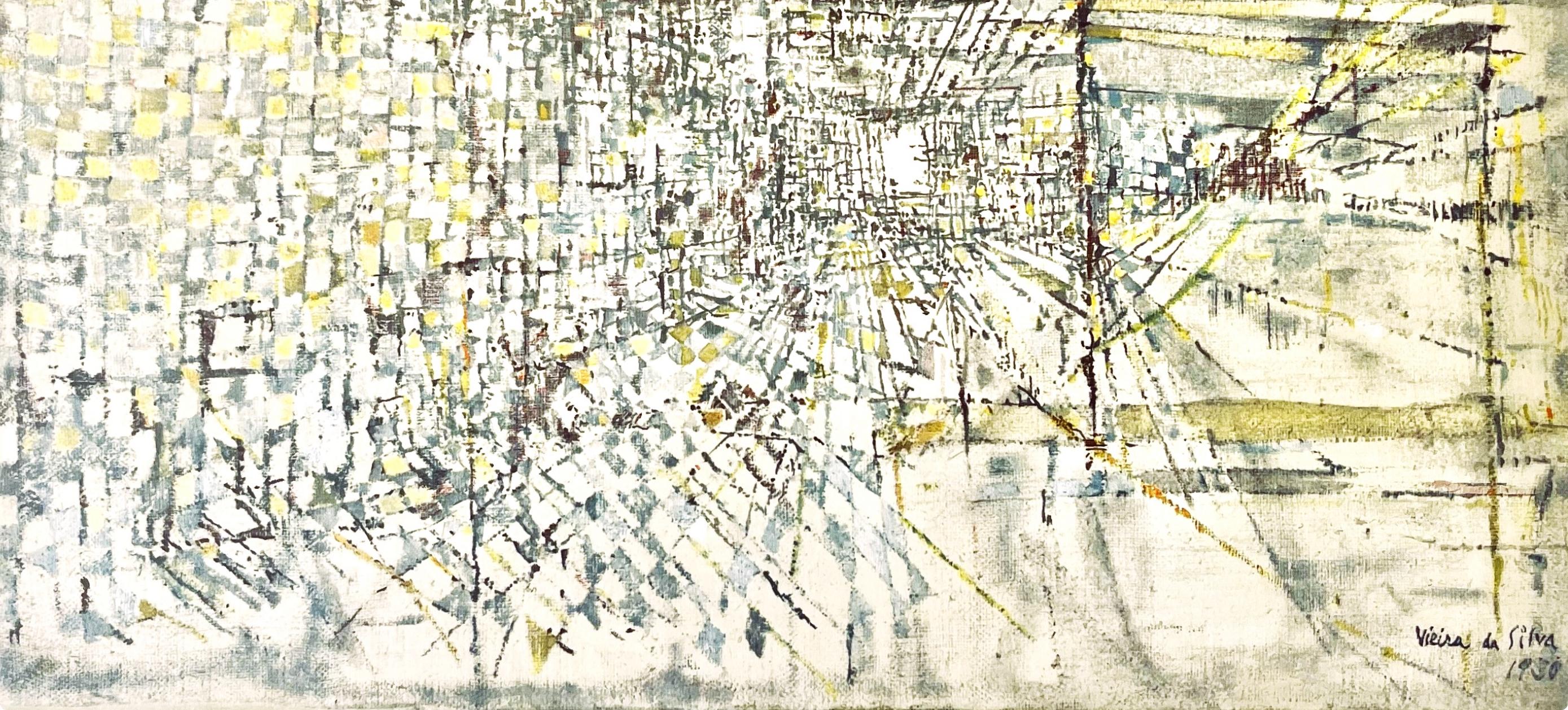 da Silva, La garde des anges, Vieira da Silva, Peintres d'aujourd'hui (after) - Beige Abstract Print by Maria Helena Vieira da Silva