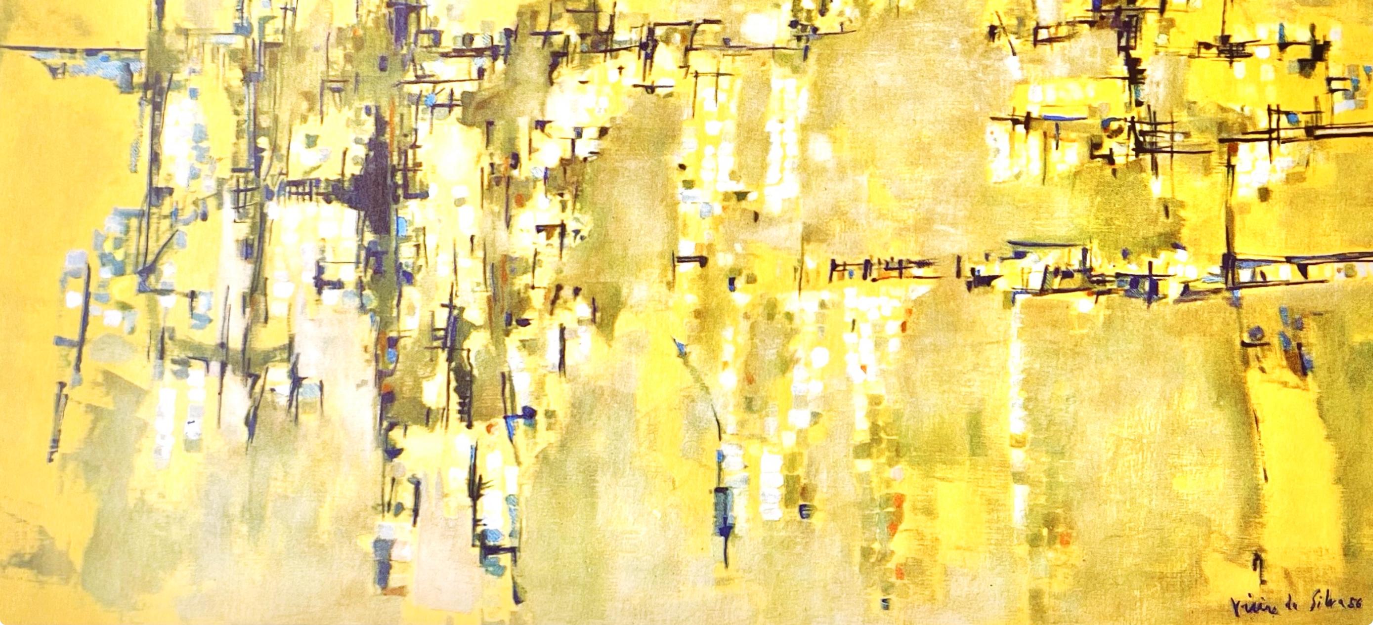da Silva, Ville dorée, Vieira da Silva, Peintres d'aujourd'hui (after) - Yellow Abstract Print by Maria Helena Vieira da Silva