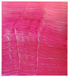 'White strokes over pink', 2021, Colourful abstract work on acrylic panel